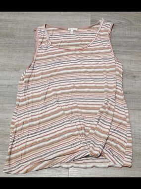 Max Studio Pink Multi-Stripe Scoop Neck Tank